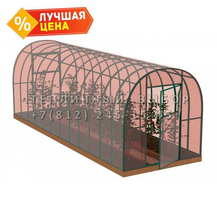 Теплица из поликарбоната-фито Усиленная Арочная 2,1х10 h=2 м профиль 25х25 мм Зеленый