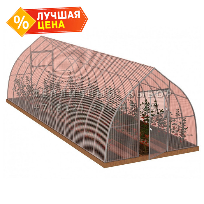 Теплица из поликарбоната-фито Усиленная Капелька 3х12 h=2.3 м профиль 25х25 мм