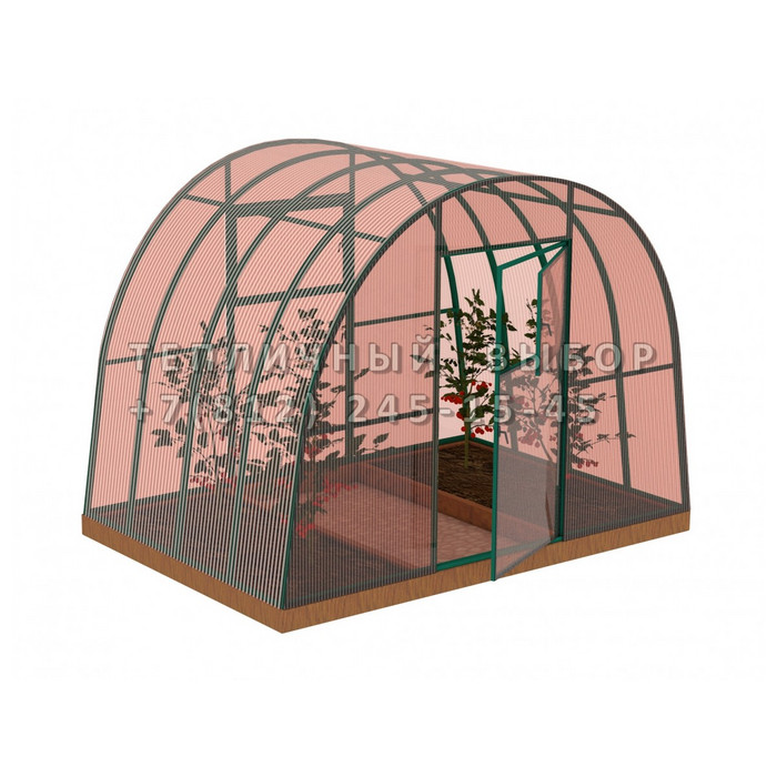 Теплица из поликарбоната-фито Усиленная Арочная 3х2 h=2.1 м профиль 30х30 мм Зеленый