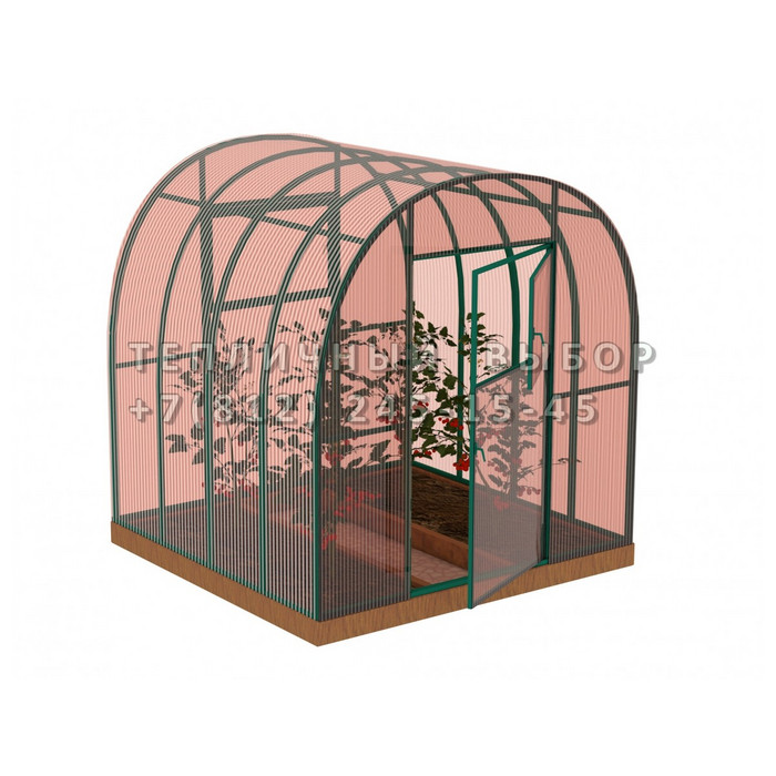 Теплица из поликарбоната-фито Усиленная Арочная 2,1х2 h=2 м профиль 25х25 мм Зеленый