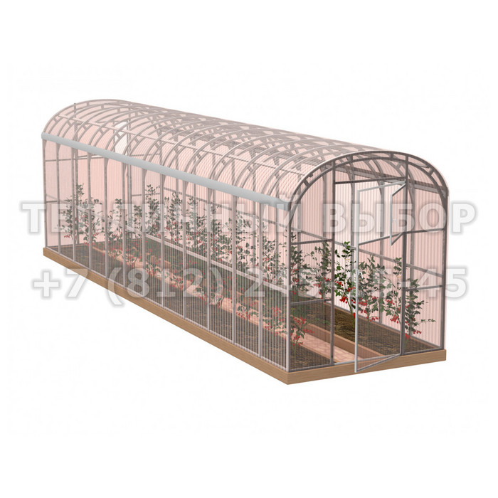 Теплица из поликарбоната-фито Усиленная Прямостенная 2,1х10 h=2.1 м профиль 20х40 мм